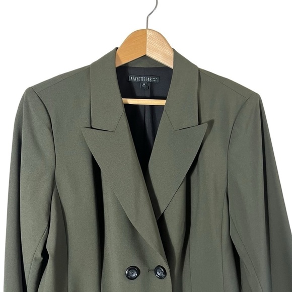 LAFAYETTE 148 Double Breasted Dark Olive Wool Blazer - Picture 4 of 9